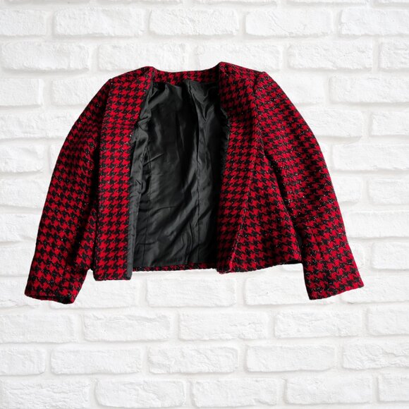 Custom Tailored Women’s Red & Black Suit Jacket | Shimmer Blazer Medium - Picture 6 of 7